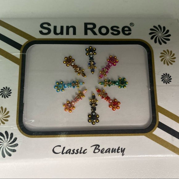 7 Multicolored Long Forehead Bindis - Picture 1 of 7